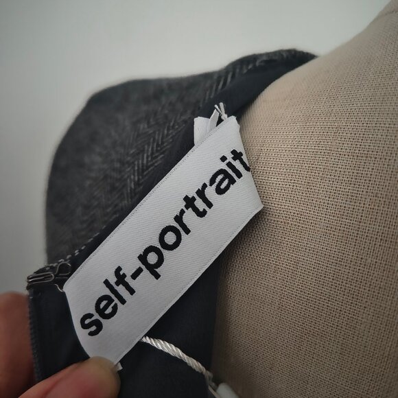 Self-Portrait Grey Herringbone Flared Mini Dress - Picture 13 of 13